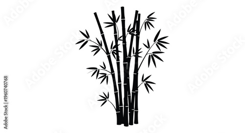 A cluster of bamboo stalks depicted in a stark black silhouette
