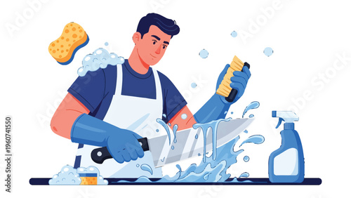 Diligence in Detail: A dedicated individual meticulously washes dishes, showcasing a commitment to cleanliness and order.