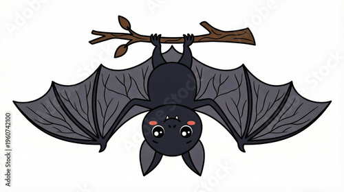 Cute Little Bat Hanging Upside Down on a Branch Doodle