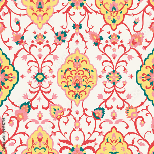 Colorful Ornate Victorian Floral Damask Art