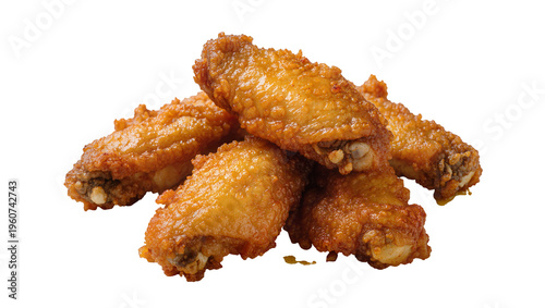 Cuadro en lienzo Crispy golden fried chicken wings perfectly seasoned and glistening with oil, is