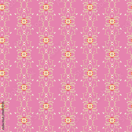 Pink Delicate Floral Vine Stripe Motif