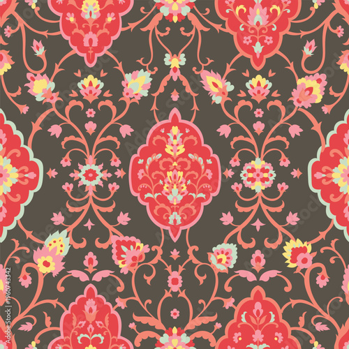 Dark Moody Floral Damask Medallion Art