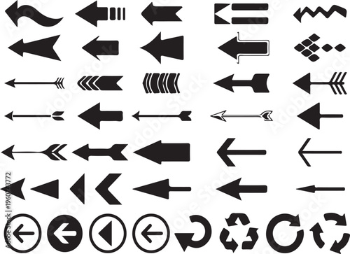 Set of various black arrow icons different shapes and directions isolated on white background vector