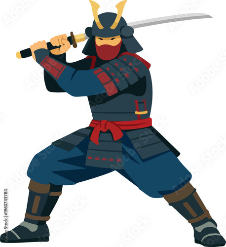 Samurai Ready Stance Warrior Flat Illustration Vector Design