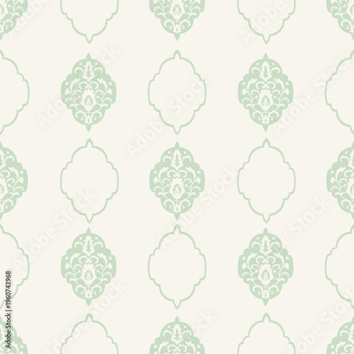 Light Green Damask Floral Silhouette Motif