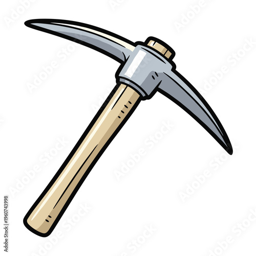 A cartoon illustration of a pickaxe, a tool commonly used for mining and breaking hard surfaces