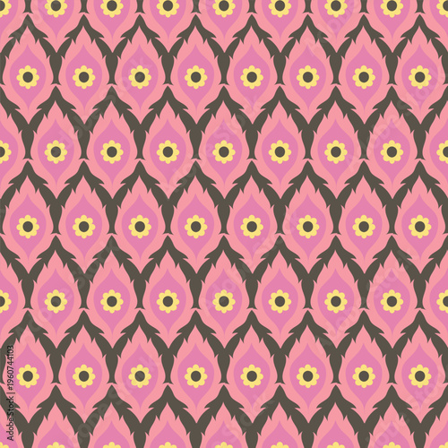 Pink Charcoal Boho Ikat Ogee Design