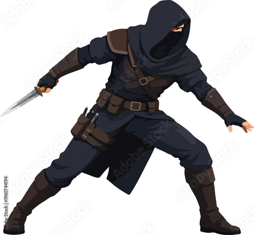 Assassin Walking With Hood Flat Vector Illustration