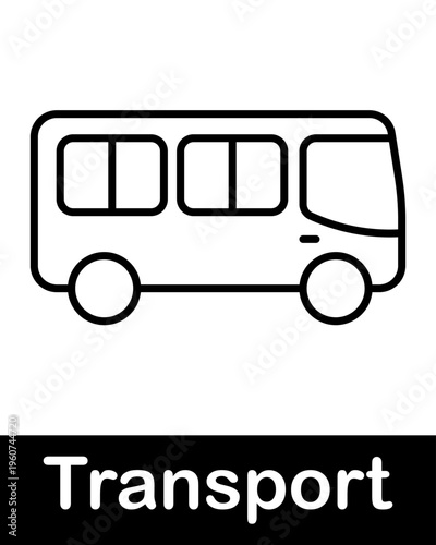 Bus line icon representing public transport, city transit and passenger vehicle concept in minimal outline vector style