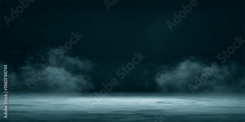 A dark cloudscape of stormy blue texture creates a motion of abstract nature as heavy black clouds and smoke-like fog roll over the deep water of the night sea