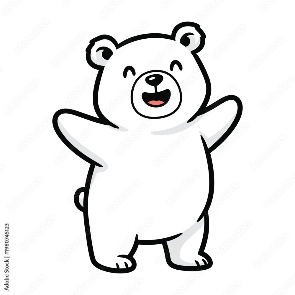 Naklejka premium A happy and friendly cartoon polar bear standing with open arms, ready for a hug