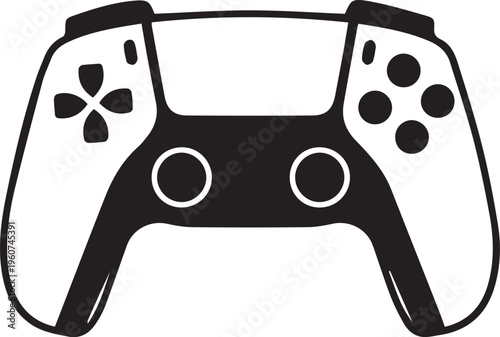 Black and white game controller with directional pad and buttons, isolated on a white background
