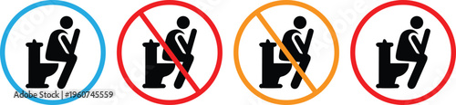 Modern Toilet Sign Set – Allowed and Prohibited Restroom Symbol Icons Vector Illustration