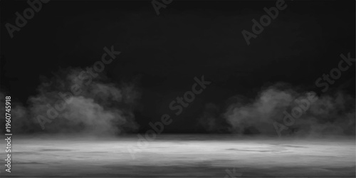 Abstract storm clouds drift through the dark nature of a smoke filled fog under a moonlit night sky