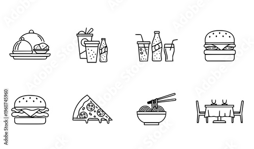 Food court linear icon set cafeteria dining vector