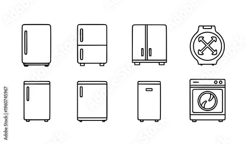 Fridge outline icon set refrigerator appliance vector