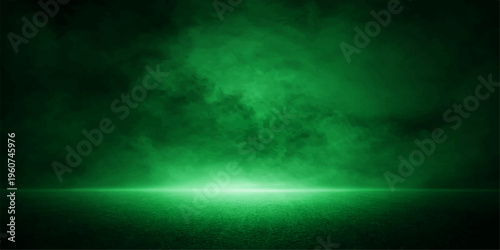 An abstract green loop background features moving particles amidst a dark nature texture of fog and starlight to create a motion backdrop