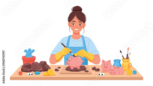 Artisan Crafting: An artisan meticulously crafts a charming ceramic pig, embodying the beauty of handmade artistry with careful precision and dedication.