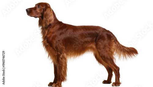 Photos Majestic Irish Setter standing alert displaying rich auburn fur and a feathered