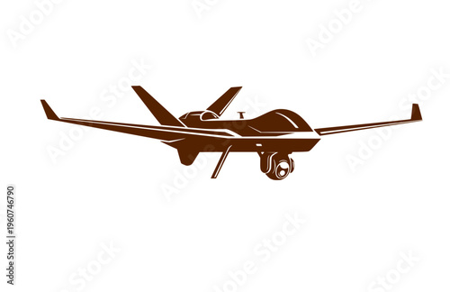 Modern Military Drone UAV Surveillance Silhouette, High Tech Defense Vector Sticker, Future Warfare Technology Illustration
