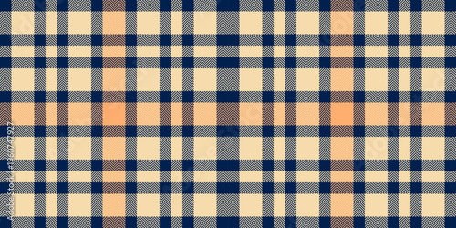 Hounds tooth textile plaid seamless, magazine tartan pattern texture. Perfection vector fabric check background in amber and blue colors.