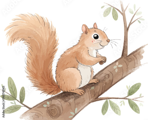 Watercolor Squirrel Clipart, Cute Woodland Forest Animal Illustration, Isolated on White