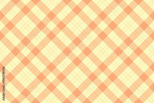 Up seamless pattern plaid, shirt textile tartan texture. Trendy check background fabric vector in light and orange colors.