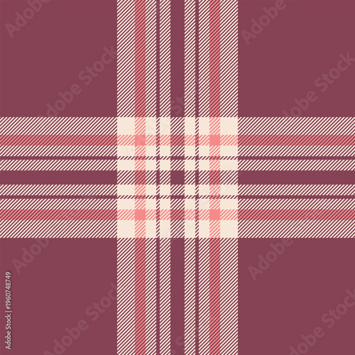 Folded check texture textile, paper pattern tartan vector. Mexico fabric plaid seamless background in red and antique white colors.