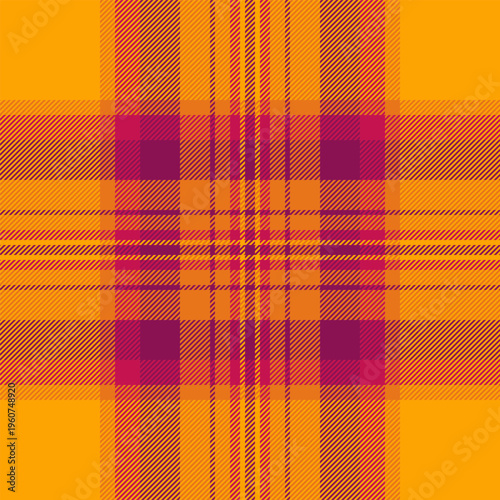 Perfection texture textile plaid, summertime seamless vector pattern. Veil check fabric tartan background in orange and pink colors.