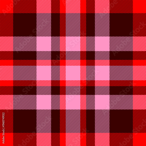Mother check plaid vector, 1960s background tartan textile. Damask fabric pattern texture seamless in dark and pink colors.