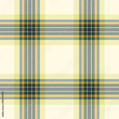 Fibrous plaid seamless textile, greeting check texture fabric. Tattersall vector tartan background pattern in yellow and light yellow colors.