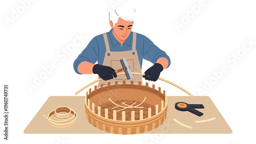Crafting with Precision: A skilled artisan meticulously works on a weaving project, demonstrating expertise, creativity, and the timeless art of handmade craftsmanship.