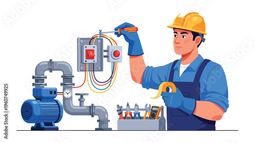 Handyman at Work: A skilled artisan diligently works on electrical systems, embodying the essence of technical expertise and the skilled trades.