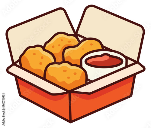 Chicken nuggets cartoon illustration sticker. Fast food clipart