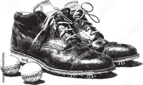 Illustration of golf shoes and balls, vector background. This vector illustration can be used in any size you like for advertising, logos, and other work.