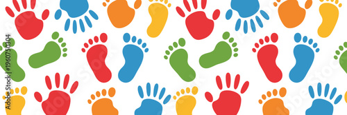 Hopscotch hands feet game illustration, colorful hand and footprint floor activity with start and finish for kids fun active play.