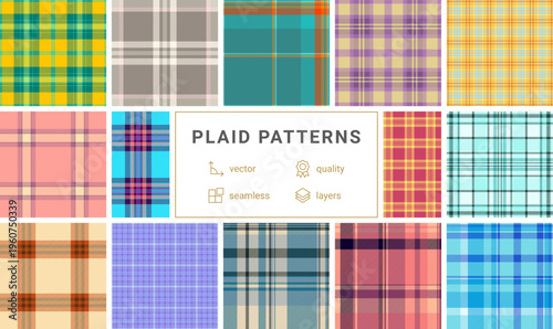 Plaid collection capturing contemporary aesthetics for wallpapers and backgrounds. Vector patterns ideal for devices, web design, and digital media projects.