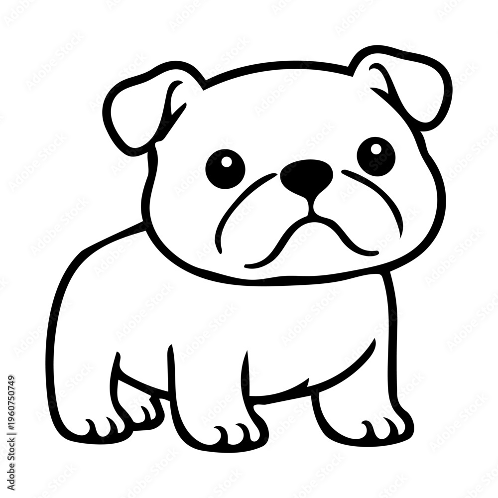 Fototapeta premium Dog Breed Doodle Icon - Bulldog Coloring Hand-Drawn Illustration