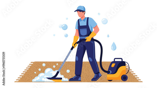 Professional Carpet Cleaner: A diligent cleaner, armed with professional equipment, tackles a rug with precision. The image evokes a sense of freshness and cleanliness.