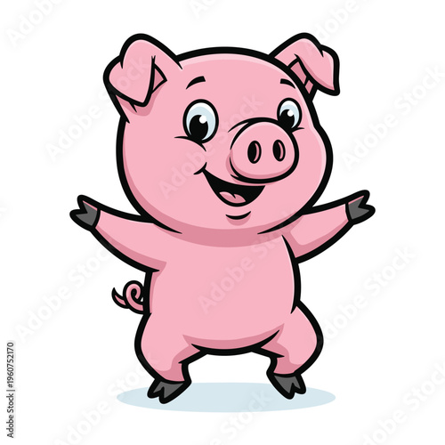A happy and friendly cartoon pig with a cheerful expression, standing with open arms, ready for a hug