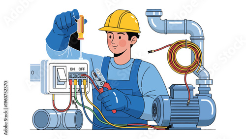 Electrical Work: A skilled electrician working with precision on a complex electrical installation. Demonstrating expertise and attention to detail. 