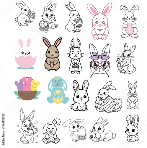 different Rabbit bunnies icon for easter greetings use, different Rabbit bunnies icon with face