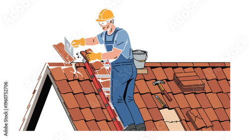 Roof Repair: A skilled craftsman expertly repairs a roof, showcasing the precision and expertise required for home improvement and building maintenance.