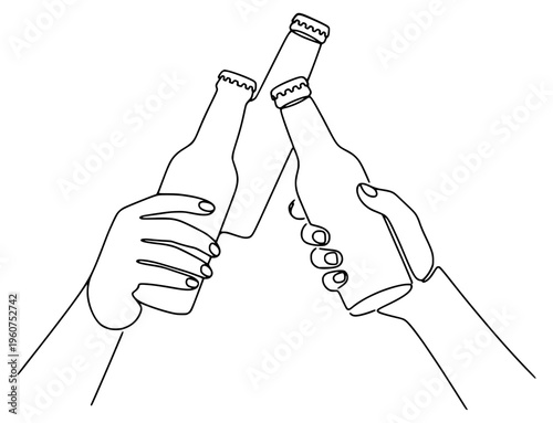 Hands clinking beer bottles illustration