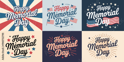 Six patriotic Memorial Day greeting card with stars and flags
