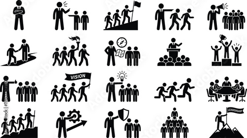 A collection of black and white business icons