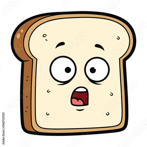 A cartoon slice of white bread with big, wide-open eyes and an astonished mouth, expressing shock or surprise
