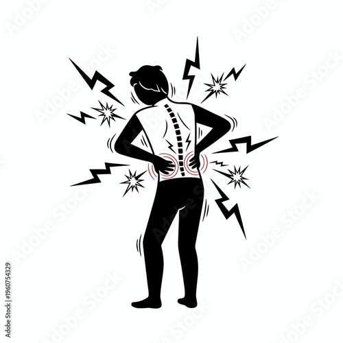 Silhouette of a man with severe lower back pain and spinal injury indicators