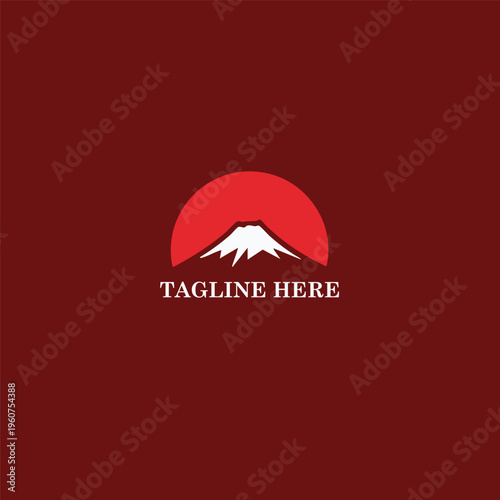 Mount Fuji and Red Rising Sun Logo Design Template